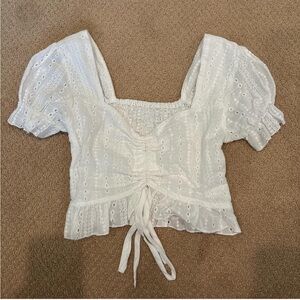 White Eyelet Puff Sleeve Lace Top